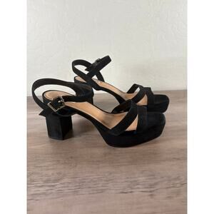 Due London Black Suede Women's Molten Black Platform Heel Size‎ 41 US 10- NWOB